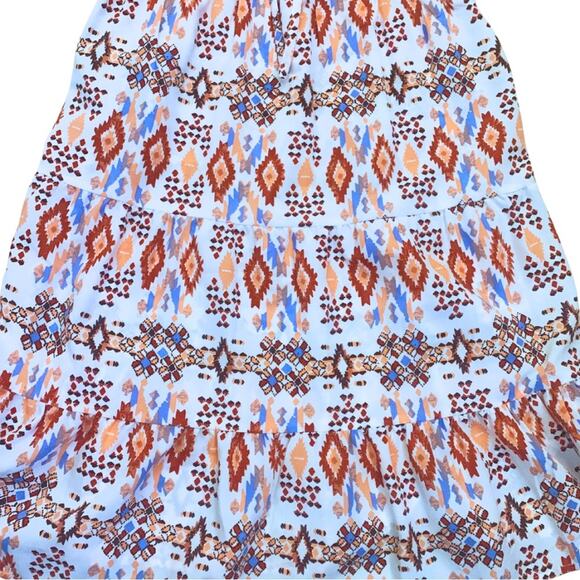 Western Print Sleeveless Short Dress Tribal Native Orange White Small Sundress - Picture 2 of 10